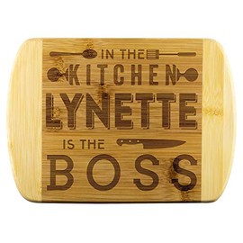 Mom To Be Gifts - In The Kitchen Lynette Is The Boss - Mothers Day Gifts, Gift Ideas For Mom, Funny Cutting Board Engraved Bamboo Chopping Block, Bamboo Engraved Cutting Board