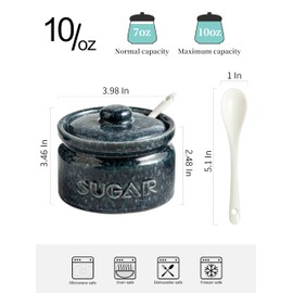 Gomakren Sugar Bowl with Lid and Spoon, Sugar Container Sugar Dish 10oz, Ceramic Sugar Jar for Coffee Bar, Kitchen, Countertop - Modern Farmhouse Kitchen Christmas Decor, Blue