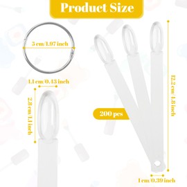 200 Pcs Nail Swatch Sticks Clear Plastic Nail Colour Display Tips with Metal Ring and 1-200 Numbered Stickers for Art Design Practice for Salon and Beginners