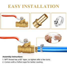 4 x Hose Connection Set 10 mm with 1/4 Inch BSP Male Thread, Made of Brass with Barbed and Hose Clamp - for Air, Gas and Water Hoses.