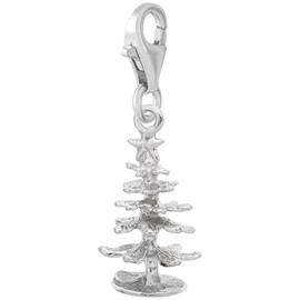 Sterling Silver Christmas Tree Charm with Lobster Claw Clasp, Charms for Bracelets and Necklaces