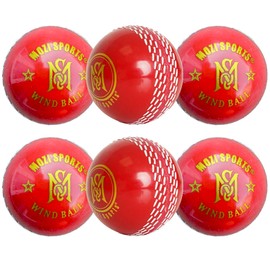 Mozi Sports Wind Cricket Balls - Indoor & Outdoor Soft Training Cricket Balls for Skills Coaching Practice (6x Red WB)