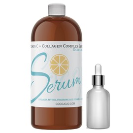 Suero de vitamina C 26% colágeno con retinol ácido hialurónico Vitamina A C E B3 B5 Aloe Vera Fórmula multiuso extra fuerte para la piel de la cara al por mayor 32 oz Set con vidrio vacío y cuentagotas COCOJOJO