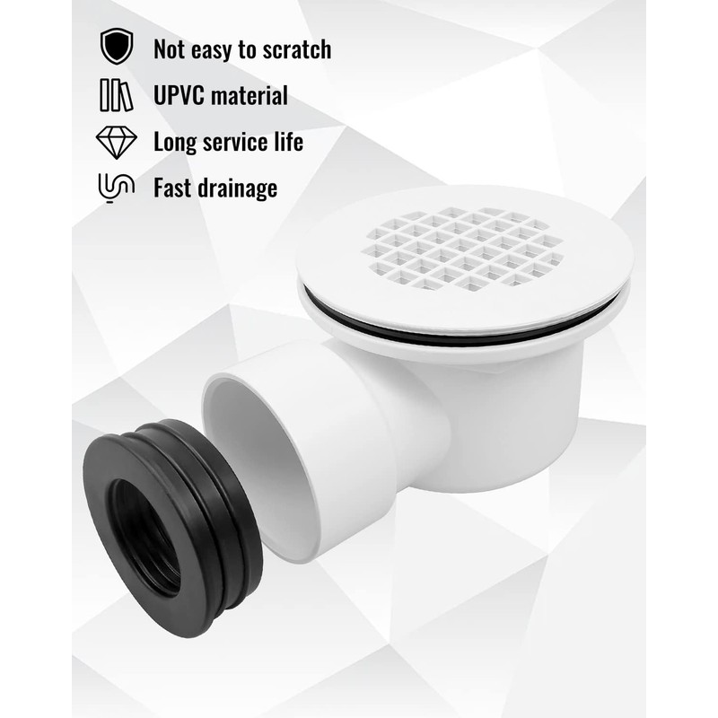 AUGREX Low Profile Shower Drain Base with 1-1/2" Reducer Pipe