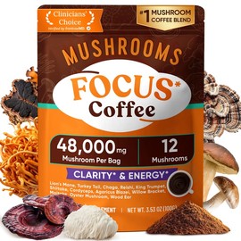 48000mg Mushroom Coffee with 12 Adaptogenic Mushrooms, Lion's Mane, Cordyceps, Turkey Tail, Reishi, Ashwagandha & Probiotics for Focus, Digestion & Immunity