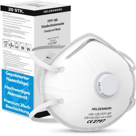 Heldenwerk Respirator Mask Set of 5, 10 or 20 - Premium Breath Mask - Perfectly Adjustable FFP1 Mouth Guard Mask - Fine Dust Mask for Grinding Etc.