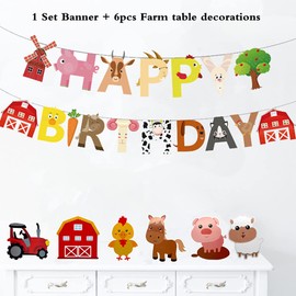 7pcs Farm Themed Party Supplies,Include Farm Animals Centerpieces and Farm Happy Birthday Banner, Indoor and Outdoor Table Decorations for Farm Animals 3D Table Decoration
