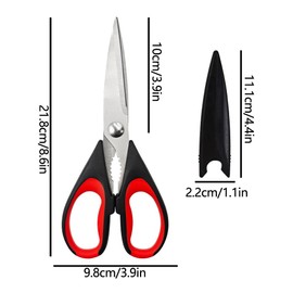 Xiedeai Heavy Duty Kitchen Scissors Ultra Sharp Blades and Soft Grip Stainless Steel Kitchen Shear with Cover Multipurpose Food Scissors for Cutting Meat Chicken Vegetable Fish Herbs Red+Black