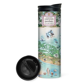 Florida's Sanibel & Captiva Islands Map 16 Oz Travel Drinkware with Spill-Resistant Lid - Stainless Steel Vacuum Insulated Coffee Tumbler