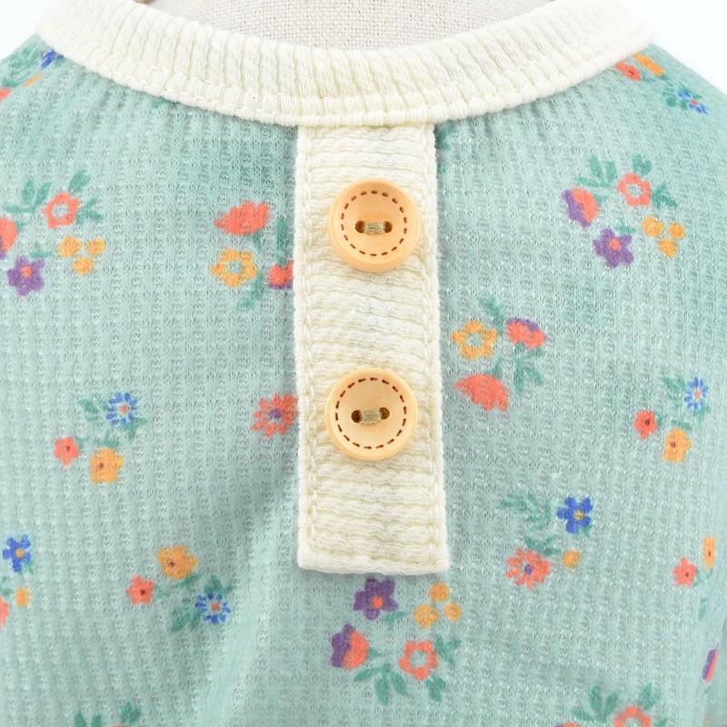 SMALLLEE_LUCKY_STORE Small Dog Clothes Cute Floral Waffle Knit Puppy Pajamas