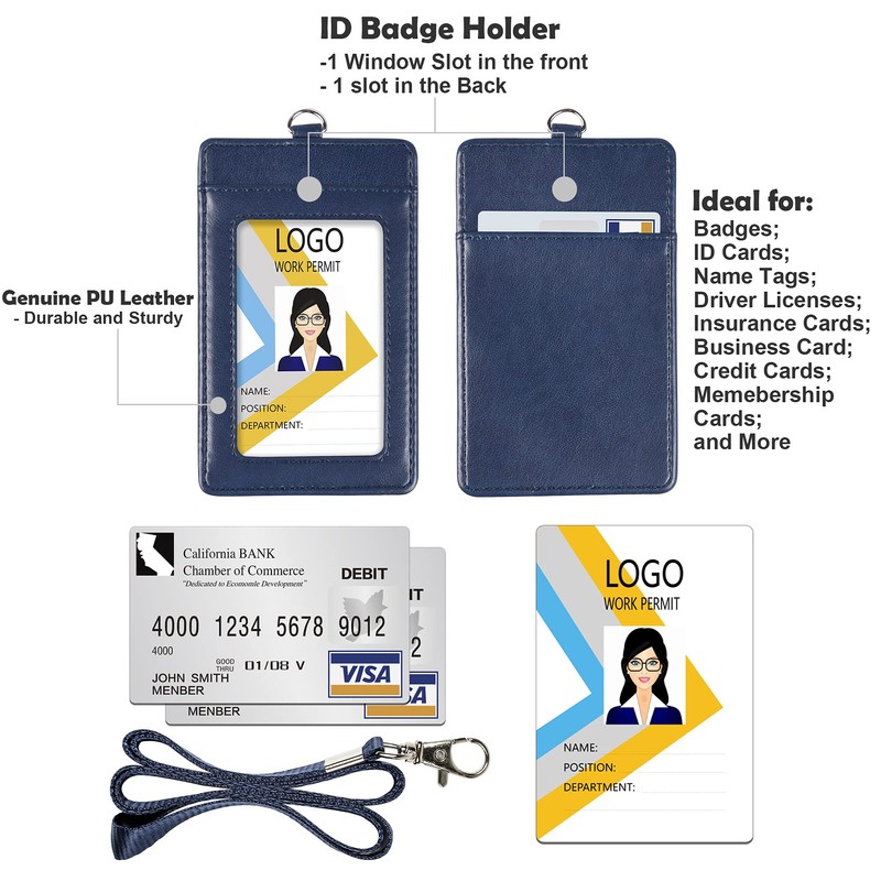 Badge Holder, Arae PU Leather Vertical ID Badge Card Holder