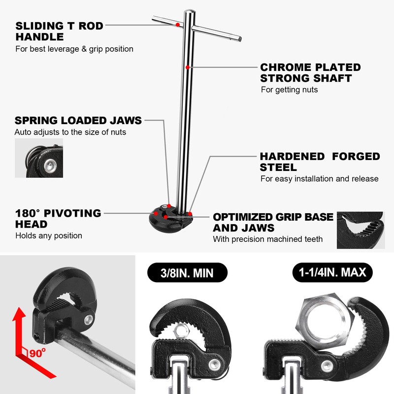 HAUTMEC PL0024 10" Basin Wrench Sink Faucet Wrench for Tight