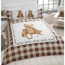 Rapport Home Hug Me Teddy Bear Checkered Reversible Cream Single Duvet Cover Set