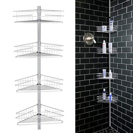 Gdrasuya10 4-Tier Bathroom Shower Shelf Rack Storage Basket with Hook Constant Tension Corner Shower Caddy Shower Tension Pole Caddy 4-Shelf Rustproof Shower Tension Pole Caddy