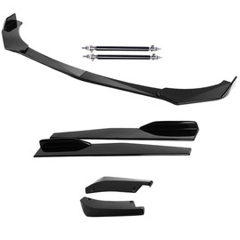 Glossy Black Universal Car Front Bumper Lip Spoiler Diffuser Body Kits + 29"/74.5CM Side Skirt Extension Rocker Panel Body Kit+ 14"/35CM Rear Bumper Lip Compatible with Most Vehicle(B)
