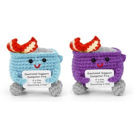 Purryegift 2PCS Emotional Support Dumpster Fire Crochet with Positive Card Funny Home Desk Decor Graduation Birthday Gifts for Women Men Inspirational Mothers Coworkers Gifts for Friend