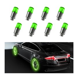 Sylvil 8 PCS LED Tire Valve Stem Cap Lights, Waterproof Motion Tyre Spoke Lights for Wheel Decoration, Cool Modify Neon Valve Wheel Light Assemble, Universal Motorcycle Accessories (Green)