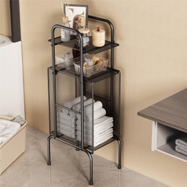 CICUFY Slim Bathroom Shelf Unit Bathroom Towel Storage Standing Laundry Room Shelf 3 Tier Side Table Thin Night Stand Metal End Table Narrow Shelf for Living Room Bedroom(Black)