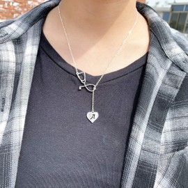 Dcfywl731 Rose Gold Silver Stethoscope Lariat Necklace,Heart and Stethoscope Pendant for Doctor Medical Student Gift,The Doctor Nurse Jewelry (s Initial Stethoscope Lariat Necklace)