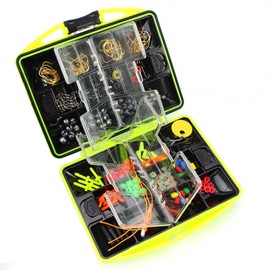 184 Pcs Freshwater Seawater Fishing Tackle Kit Portable Starter Kids Basic Fishing Accessories Box Including Jig Hooks, Beads, Sinker Slides, Fishing Swivels Snaps