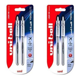 uni-ball Vision Elite - UB-200 - Liquid Ink Rollerball Pen - 2 x Twin Pack - Black Ink (4 Pens)