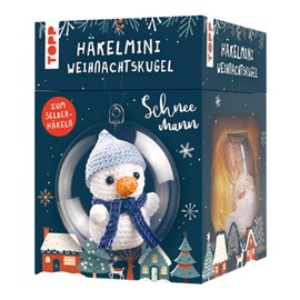 TOPP Crochet Mini Christmas Bauble Crochet Set Snowman: Instructions (English language not guaranteed), Yarn (100% Cotton) in 5 Colours, Crochet Hook (1.5 mm), Plastic Ball (7 cm), Filling Cotton,