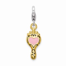 Sonia Jewels 925 Sterling Silver Enameled 3D Gold Plated Heart Mirror Lobster Clasp Charm Small Tiny Pendant - 18mm x 9mm