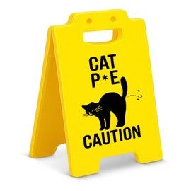 Cat Caution Sign, Funny Desk Sign for Pet Owner Home Decor, Humor Gag Gifts for Cat Lovers Pet Owners