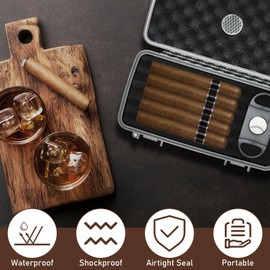 Velfree Travel Cigar Humidor Case, Portable Humidor Cigar Box with Humidifier & Cigar Cutter,Waterproof Airtight Cigar Case for 5 Cigars-Cigar Accessories Cigar Gifts for Men