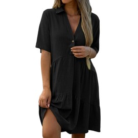 RANPHEE Linen Dresses for Womens 2025 Cute Empire Waist Black Summer Casual Knee Length Bump Friendly Juniors Flattering Dress to Hide Tummy XL