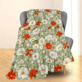 Ti Caldi White & Red Floral Blanket | Soft Warm Fuzzy Lightweight Flannel Throw Blanket Perfect for Couch, Bed, Travel & Outdoor Use, Cozy Blankets for Adults Kids Women Girls 60×50 in