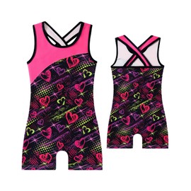 uideazone Girls Gymnastics Leotards Size 10 Pink Hearts Sleeveless Tumbling Outfit for Girls Criss-Cross Strap Unitard Biketards in Dance Class