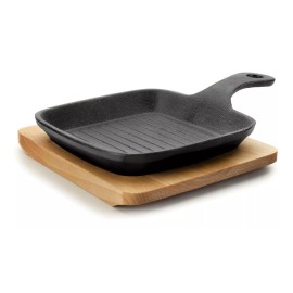 Lacor Grill Mini Plancha Cuadrado Hierro Fundido 14 Cm+ Base Lacor Color Negro