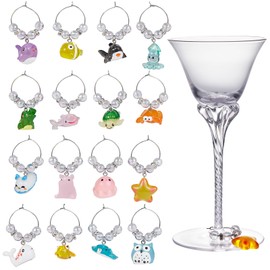 WEWAYSMILE 16 Pcs Wine Glass Charms Wine Charms for Stem Glasses for Drink Glass Tags for Cocktail Tasting Party Favors Supplies Goblet Charm（Marine Animals）