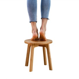 GOBAM Bamboo Step Stool, 11.8 inches - Sturdy Foot Stool for Adults, Kids Stool, Portable Wooden Stool for Kitchen, Bathroom, Bedroom, or Toy Room - 300 lbs Capacity