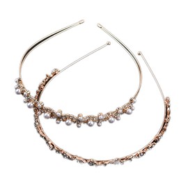 YADIRF 2 Pcs Rhinestone Headband Girl Headdress Fashion Pearl Hairband Wedding Accessory For Pageant Wedding Party (Gold)