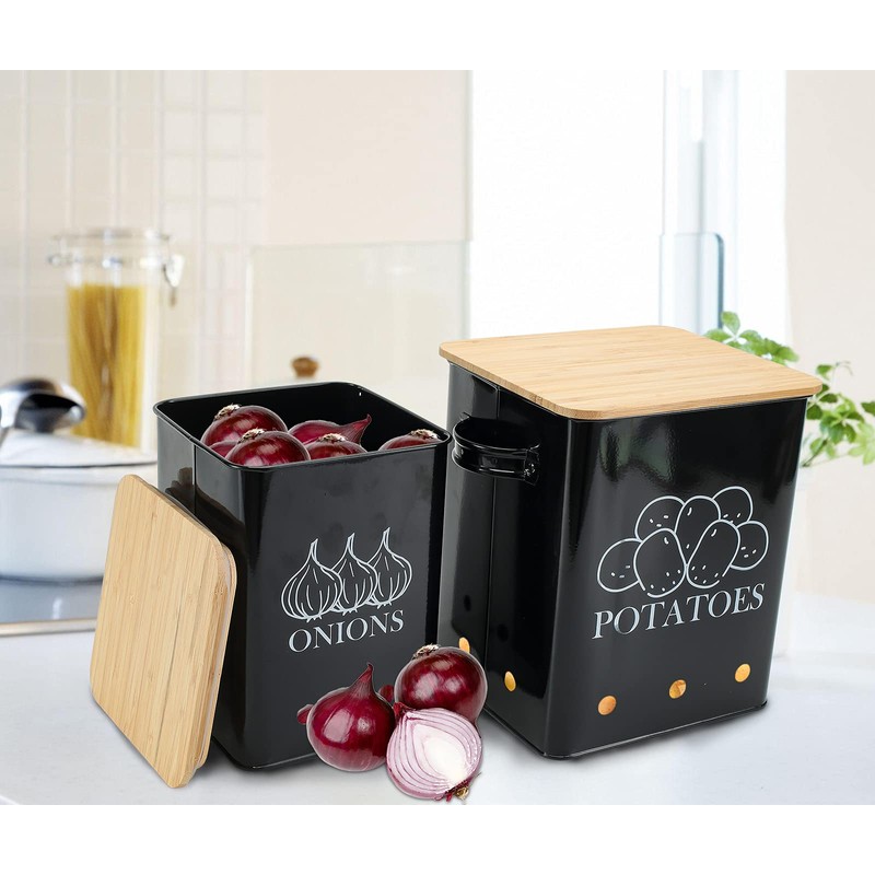 Gdfjiy Kitchen Vegetable Storage Tins Set of 2 for Potatoes,