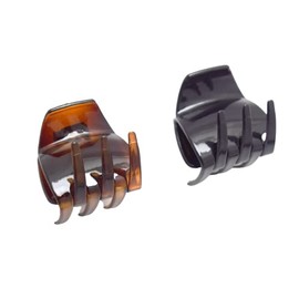 Parcelona French Neo Small Set of 2 Black and Shell Brown Covered Spring with Inner Teeth Celluloid Jaw Hair Claw Clips Clamp