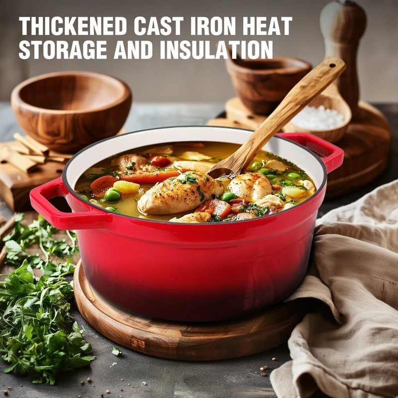HAUSHOF 5.3QT Enameled Cast Iron Red Dutch Oven Non-Stick Pot
