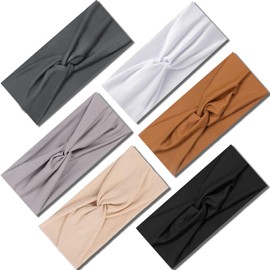 IVARYSS Twist Knotted Headbands for Women Non-Slip, Stretchy Head Bands Hair Accessories for Yoga running Workout, 6 Pack, Neutral Color
