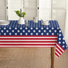 Horaldaily 4th of July Tablecloth 60x60 Inch, Patriotic American Flag Independence Day Memorial Day Table Cover for Party Picnic Dinner Decor