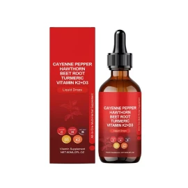 1-5X Cayenne Pepper Hawthorn Beet Root Turmeric Vitamin K2+D3 Liquid Drops ;