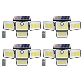 omibee 4500LM Solar Lights Outdoor, 4 Adjustable Heads Motion Sensor Lights, 3 Modes, 6500K, IP65 Waterproof Solar Security Wall Lights, Remote Control Flood Lights, Garden, Outside, Backyard, 4 Pack