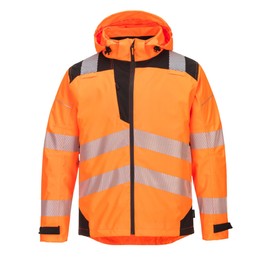 Portwest PW360 Men's PW3 Hi Vis Waterproof Extreme Rain Jacket - Reflective Breathable Premium Safety Jacket Orange/Black, Large