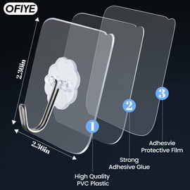 OFIYE Wall Hooks，22lb(Max) Hooks for Hanging, Waterproof and Rustproof Adhesive Hooks, Bathroom Kitchen Heavy Duty Self Adhesive Hooks (10)