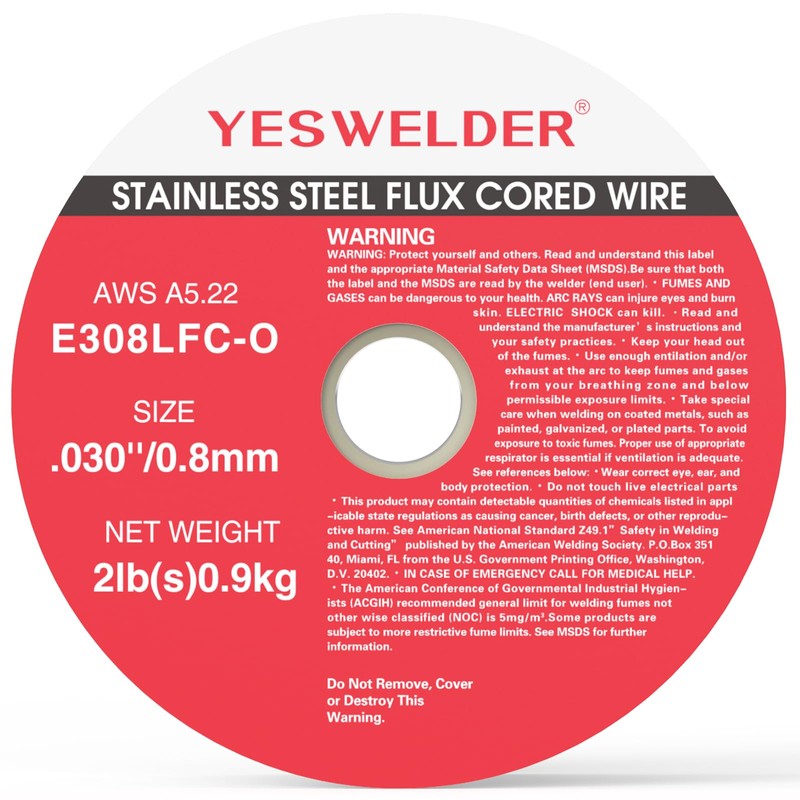 YESWELDER Stainless Steel Flux Cored MIG Wire, E308LFC-O .030-Diameter, 2-Pound,