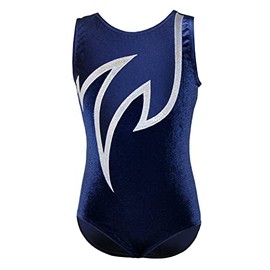 Java Special Velvet & Glitter Lycra Short Sleeve Gymnastics Leotard, blue/white