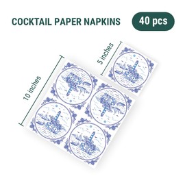 Coastal Napkins BLUE LIGHTHOUSE TILE 40pcs Blue and White Cocktail Napkins, Nautical Paper Napkins, Decoupage Paper Napkins, Blue Tile Napkins, Coastal Decoupage Paper, Sailboat Napkins