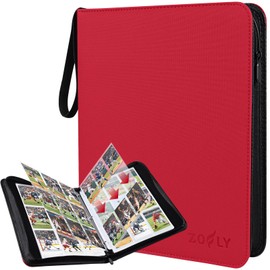 50 Pack 9 Pocket Card Binder, 3 Ring Premium Zip Trading Card Binder, 900 Large Capacity Top Loading Card Storage Album, PU Card Collection Binder for TCG, MTG, Baseball Hockey Sport Cards, Red