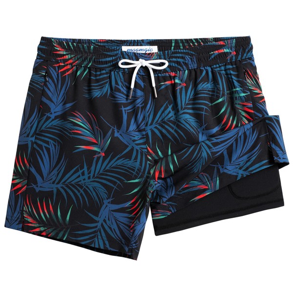 MaaMgic Mens Swim Trunks with Compression Liner 2 in 1